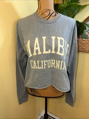Brandy Melville Dusty Blue 'Malibu California' Long Sleeve Tee